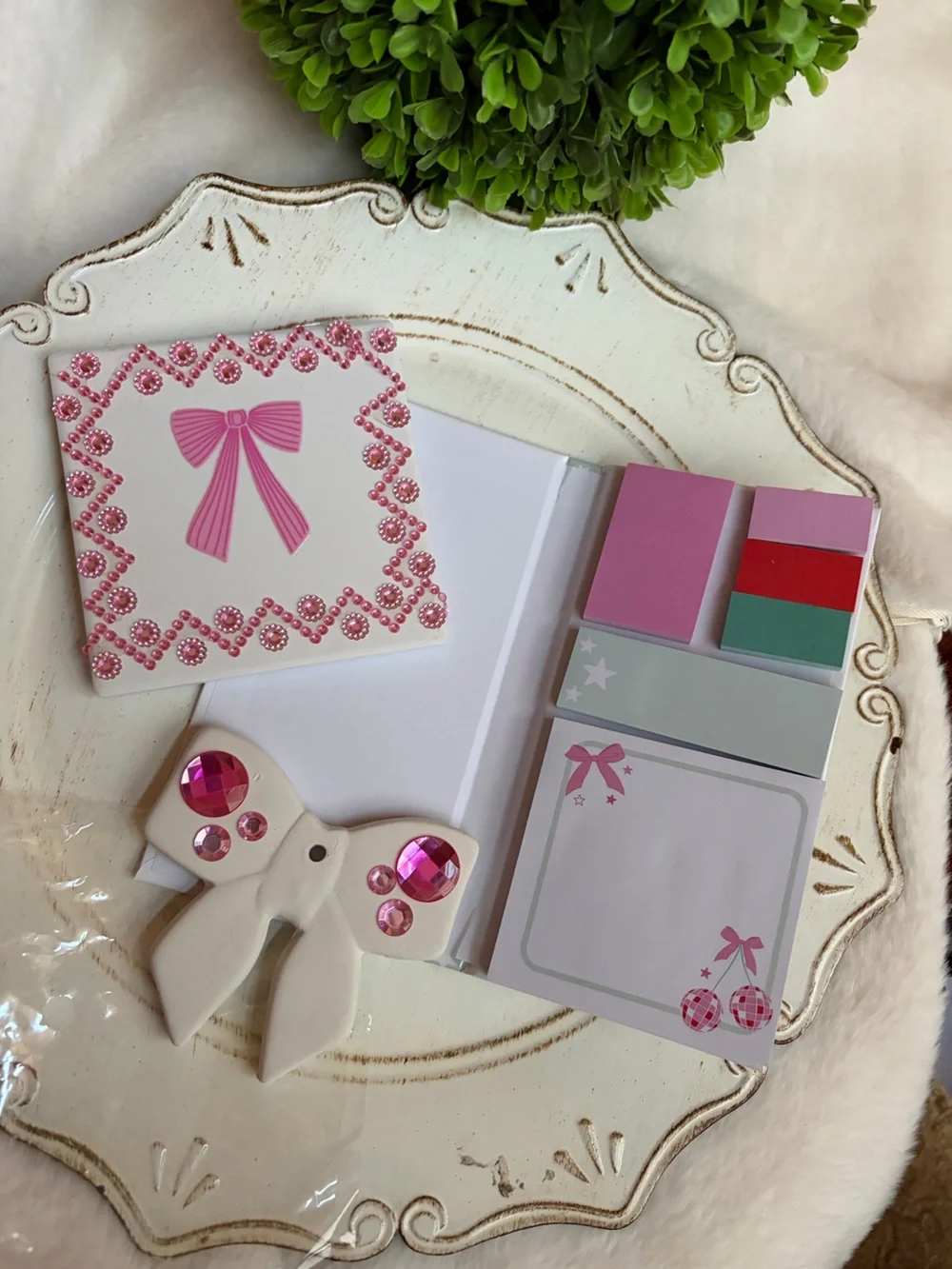 Kids Pink Bow Hair note pad and Sticker Set